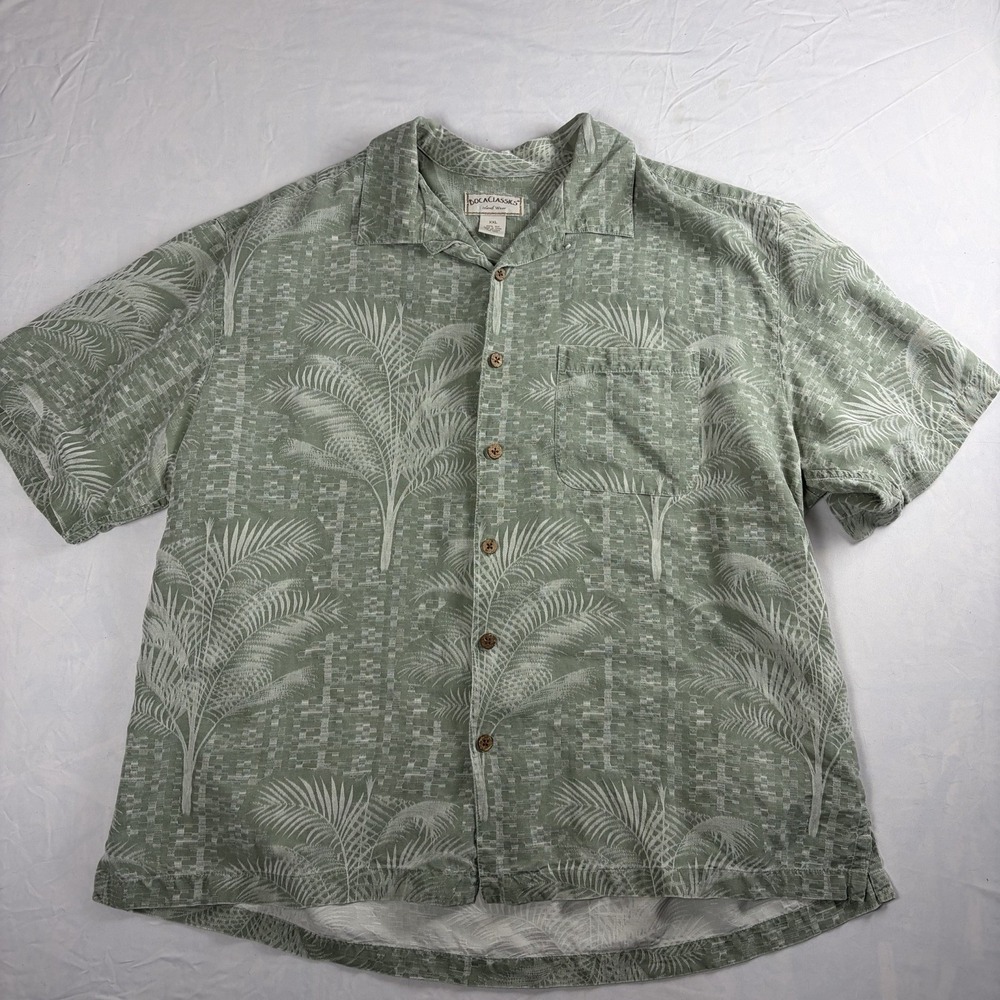 Boca Classics Men's Sz XXL Hawaiian Shirt green 100% Silk Button Up Short Sleeve